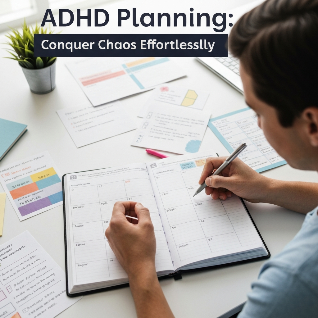 Generate a high-quality, relevant image prompt for an article about: ADHD Planning: Conquer Chaos Ef